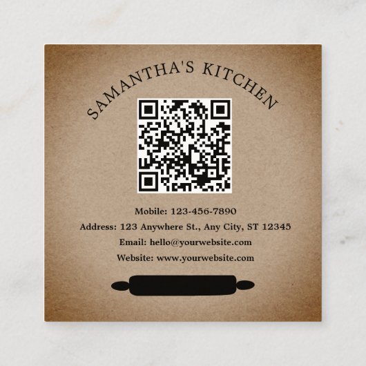 Rustic Kraft gebakken met liefde QR-code Bedankt Vierkante Visitekaartje (Achterkant)