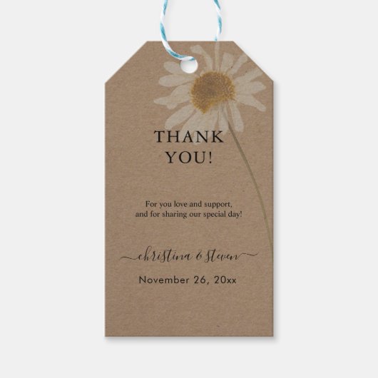 Rustic Kraft Gedroogde Bloemen Dank u Cadeaulabel (Voorkant)
