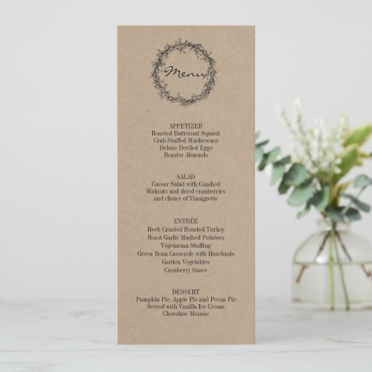 Rustic Kraft geeft Bedankt Thanksgiving menu Kaart (Staand voorkant)