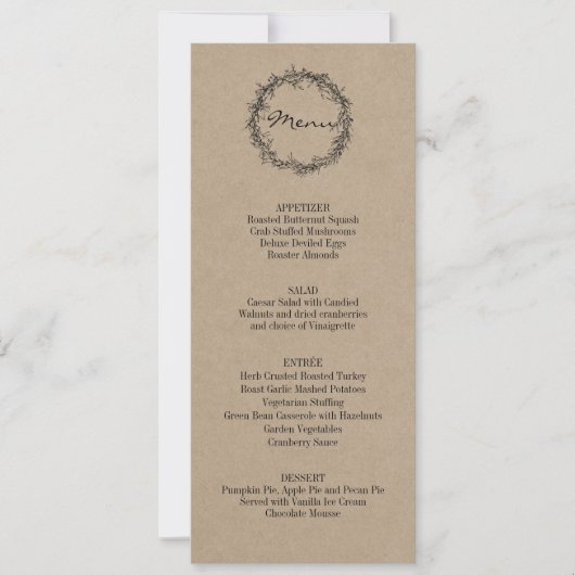 Rustic Kraft geeft Bedankt Thanksgiving menu Kaart (Voorkant)
