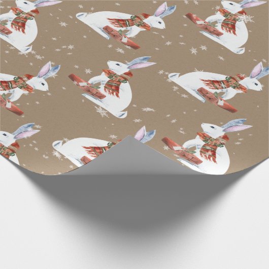 Rustic Kraft Gift Giving Arctic Hare Bunny Rabbit Cadeaupapier (Hoek)