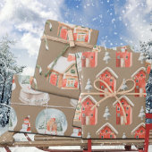 Rustic Kraft Gingerbrood House Snow Wereldbol Snow Inpakpapier Vel