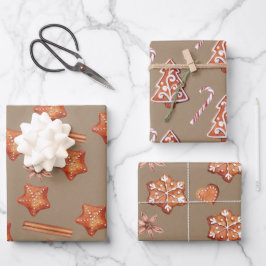 Rustic Kraft Gingerbrood Stars Snowflakes Trein Inpakpapier Vel