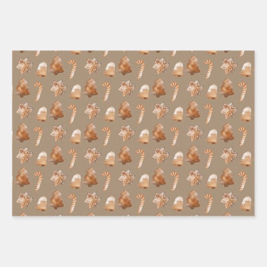 Rustic Kraft Gingerbrood Tree Star Bell Candy Cane Inpakpapier Vel (Voorkant 3)