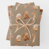 Rustic Kraft Gingerbrood Tree Star Bell Candy Cane Inpakpapier Vel (In situ)