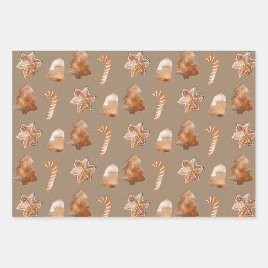 Rustic Kraft Gingerbrood Tree Star Bell Candy Cane Inpakpapier Vel (Voorkant)