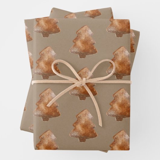 Rustic Kraft Gingerbrood Trees Inpakpapier Vel (In situ)