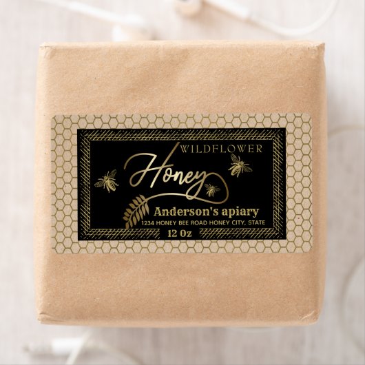 rustic Kraft Gold bijenhoningpot Etiket (Insitu)