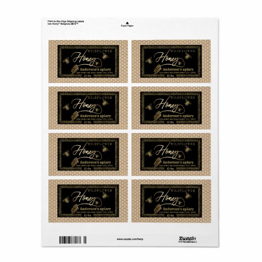  rustic Kraft Gold bijenhoningpot Etiket (Full Sheet)