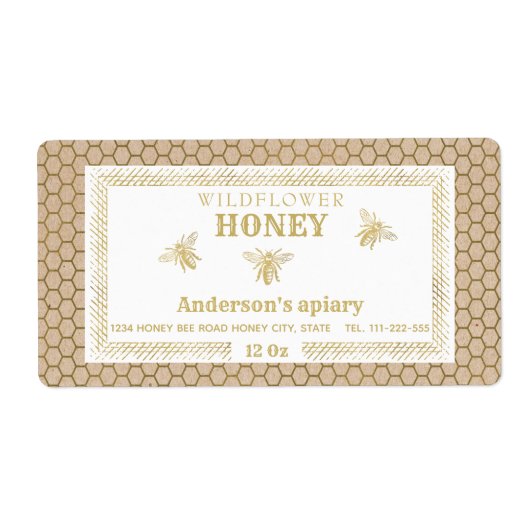  rustic Kraft Gold bijenhoningpot Etiket (Voorkant)