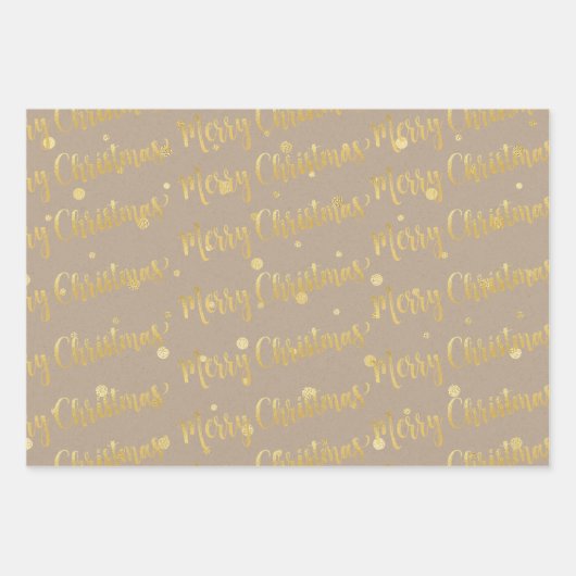 Rustic Kraft Gold Calligrafie Kerstmis Inpakpapier Vel (Voorkant)