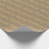 Rustic Kraft Gold Calligraphy Merry 2 Cadeaupapier (Hoek)
