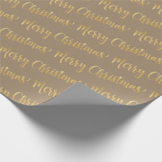 Rustic Kraft Gold Calligraphy Merry 2 Cadeaupapier (Hoek)