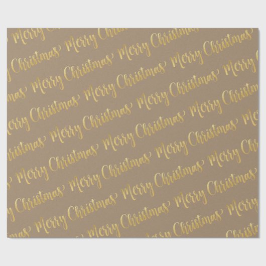 Rustic Kraft Gold Calligraphy Merry kerst Cadeaupapier (Vlak)