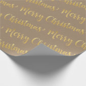 Rustic Kraft Gold Calligraphy Merry kerst Cadeaupapier (Hoek)