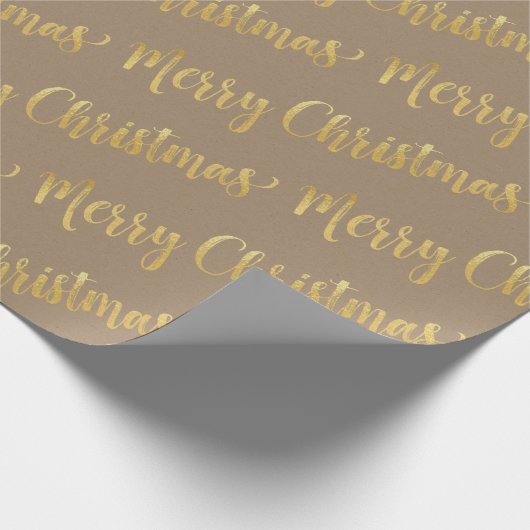 Rustic Kraft Gold Calligraphy Merry kerst Cadeaupapier (Hoek)