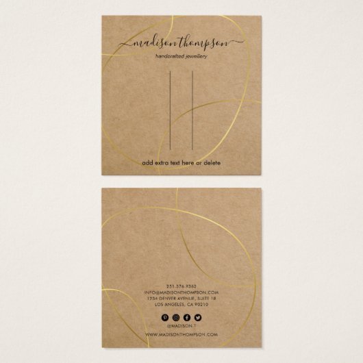 Rustic Kraft Gold Clip Display Vierkante Visitekaartjes (Voorkant /achterkant)