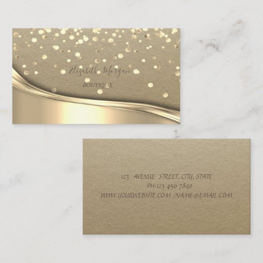 Rustic Kraft, Gold Confetti Visitekaartje (Voorkant / Achterkant)