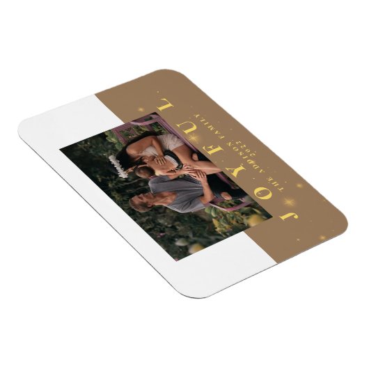 Rustic Kraft & Gold Joyful Photo met kerstmagneet Magneet (Rechterzijde)