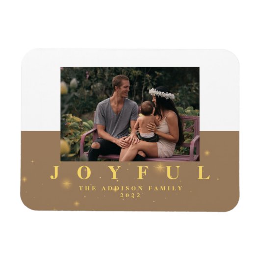 Rustic Kraft & Gold Joyful Photo met kerstmagneet Magneet (Horizontaal)