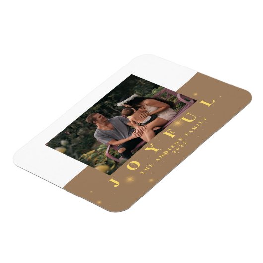 Rustic Kraft & Gold Joyful Photo met kerstmagneet Magneet (Linkerzijde)