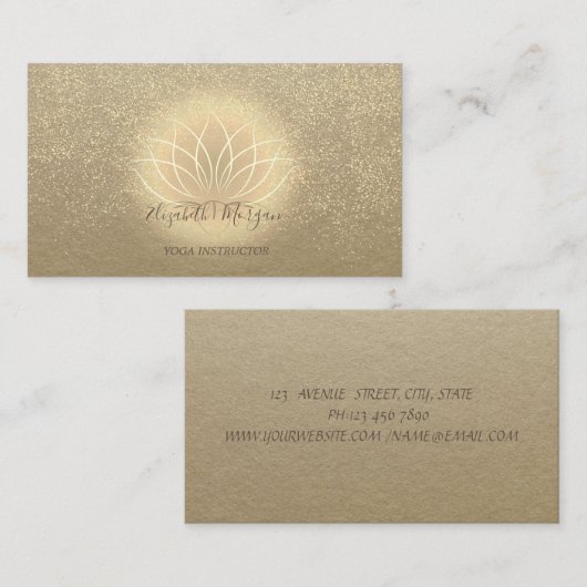 Rustic Kraft Gold Lotus Confetti Yoga Instructor Visitekaartje (Voorkant / Achterkant)