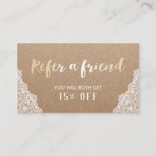 Rustic Kraft Gold Script White Lace Referral (Voorkant)