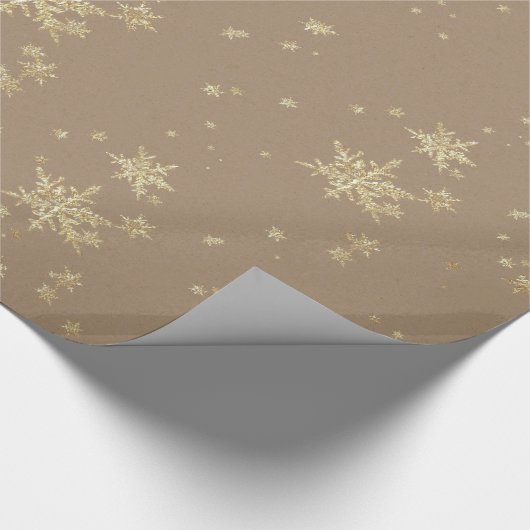 Rustic Kraft Gold Snowflakes Cadeaupapier (Hoek)