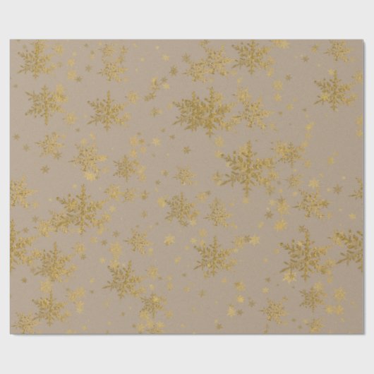 Rustic Kraft Gold Snowflakes Cadeaupapier (Vlak)