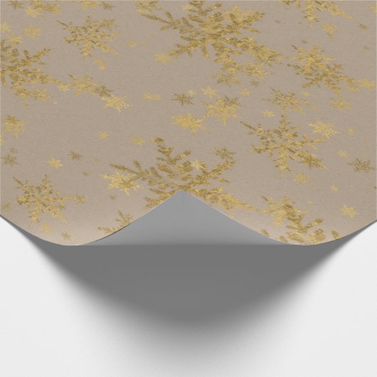 Rustic Kraft Gold Snowflakes Cadeaupapier (Hoek)