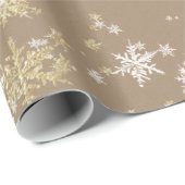 Rustic Kraft Gold & White Snowflakes Cadeaupapier (Rol Hoek)