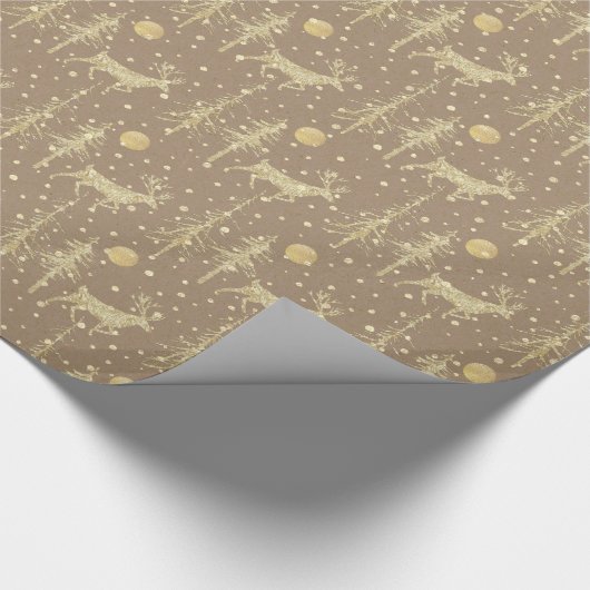 Rustic Kraft Gold Woodland Pine Forest Snow Cadeaupapier (Hoek)