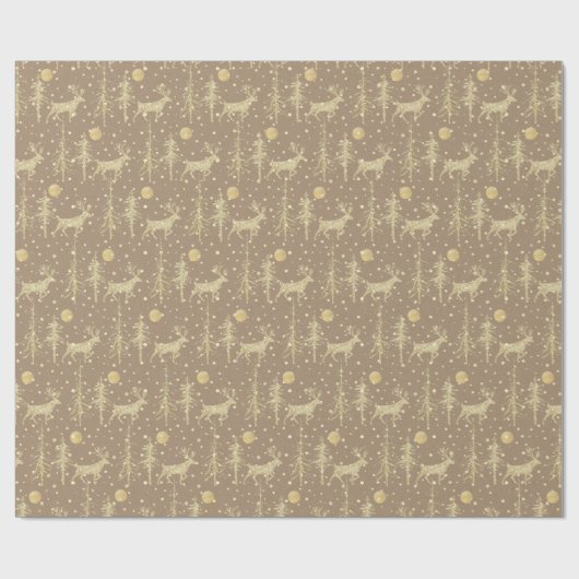 Rustic Kraft Gold Woodland Pine Forest Snow Cadeaupapier (Vlak)