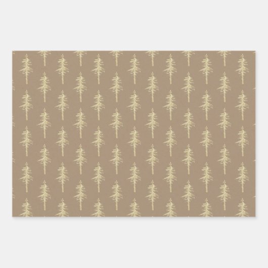 Rustic Kraft Gold Woodland Pine Tree Forest Inpakpapier Vel (Voorkant)