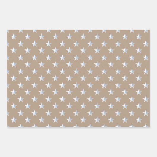 Rustic Kraft Goud Zilver Sterren Kerstmis Inpakpapier Vel (Voorkant 3)