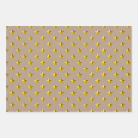 Rustic Kraft Goud Zilver Sterren Kerstmis Inpakpapier Vel (Voorkant)