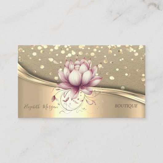 Rustic Kraft, Gouden Confetti, Chic Lotus Visitekaartje (Voorkant)