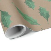 Rustic Kraft Green Holly Leaves Cadeaupapier (Rol Hoek)