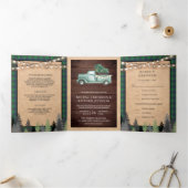 Rustic Kraft  Green Kerstfeest bruiloft Drieluik Uitnodiging (Binnen)