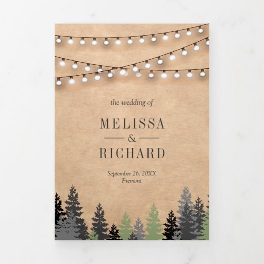 Rustic Kraft  Green Kerstfeest bruiloft Drieluik Uitnodiging (Cover)