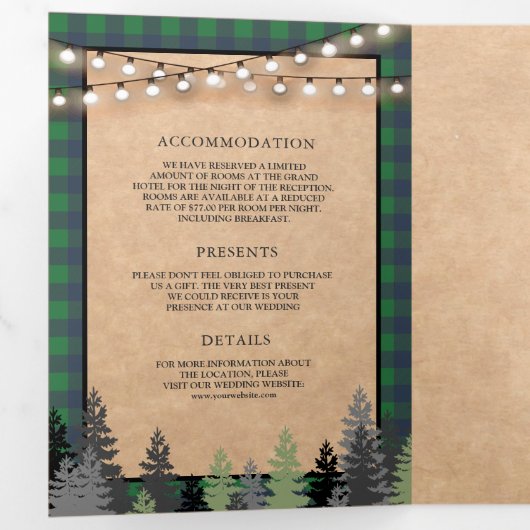 Rustic Kraft Green Kerstfeest bruiloft Drieluik Uitnodiging (Binnenzijde eerst)