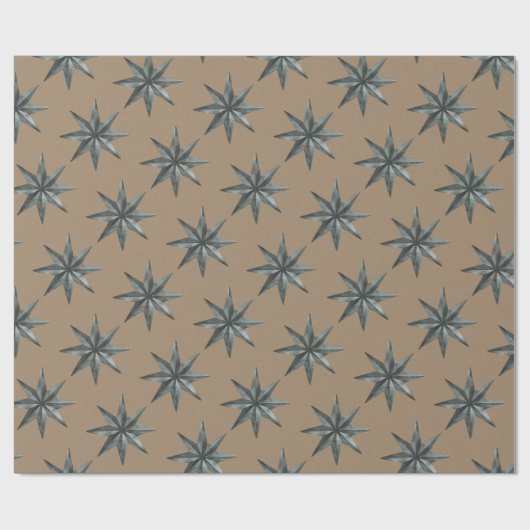 Rustic Kraft Green Star Wrapping Paper Cadeaupapier (Vlak)