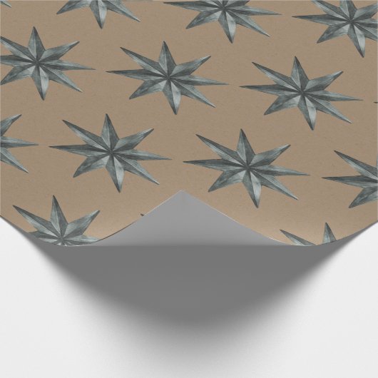 Rustic Kraft Green Star Wrapping Paper Cadeaupapier (Hoek)