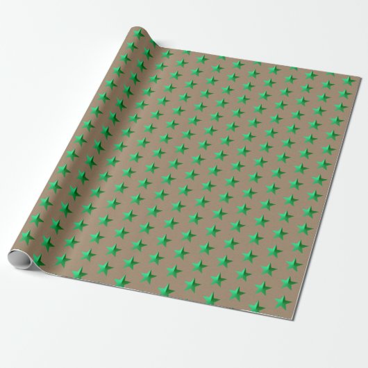 Rustic Kraft Green Stars Wrapping Paper Cadeaupapier (Uitgerold)