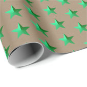 Rustic Kraft Green Stars Wrapping Paper Cadeaupapier (Rol Hoek)