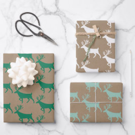 Rustic Kraft Green White Woodland Stag Inpakpapier Vel