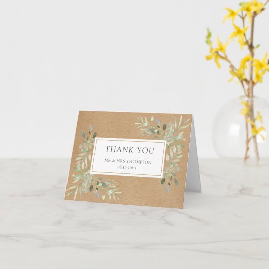 Rustic Kraft Greenery verlaat bruiloft Kaart (Gele Bloem)