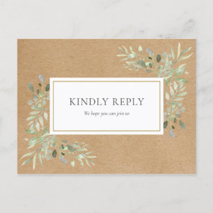 Rustic Kraft Greenery Wedding RSVP Uitnodiging