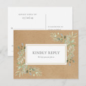 Rustic Kraft Greenery Wedding RSVP Uitnodiging (Voorkant / Achterkant)