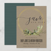 RUSTIC KRAFT GROEN GEEL LOOF BLADERE WATERVERF SAVE THE DATE (Voorkant / Achterkant)